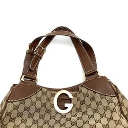 GUCCI 223972 Tote Bag Handbag GG Canvas x Leather Brown Beige Women's