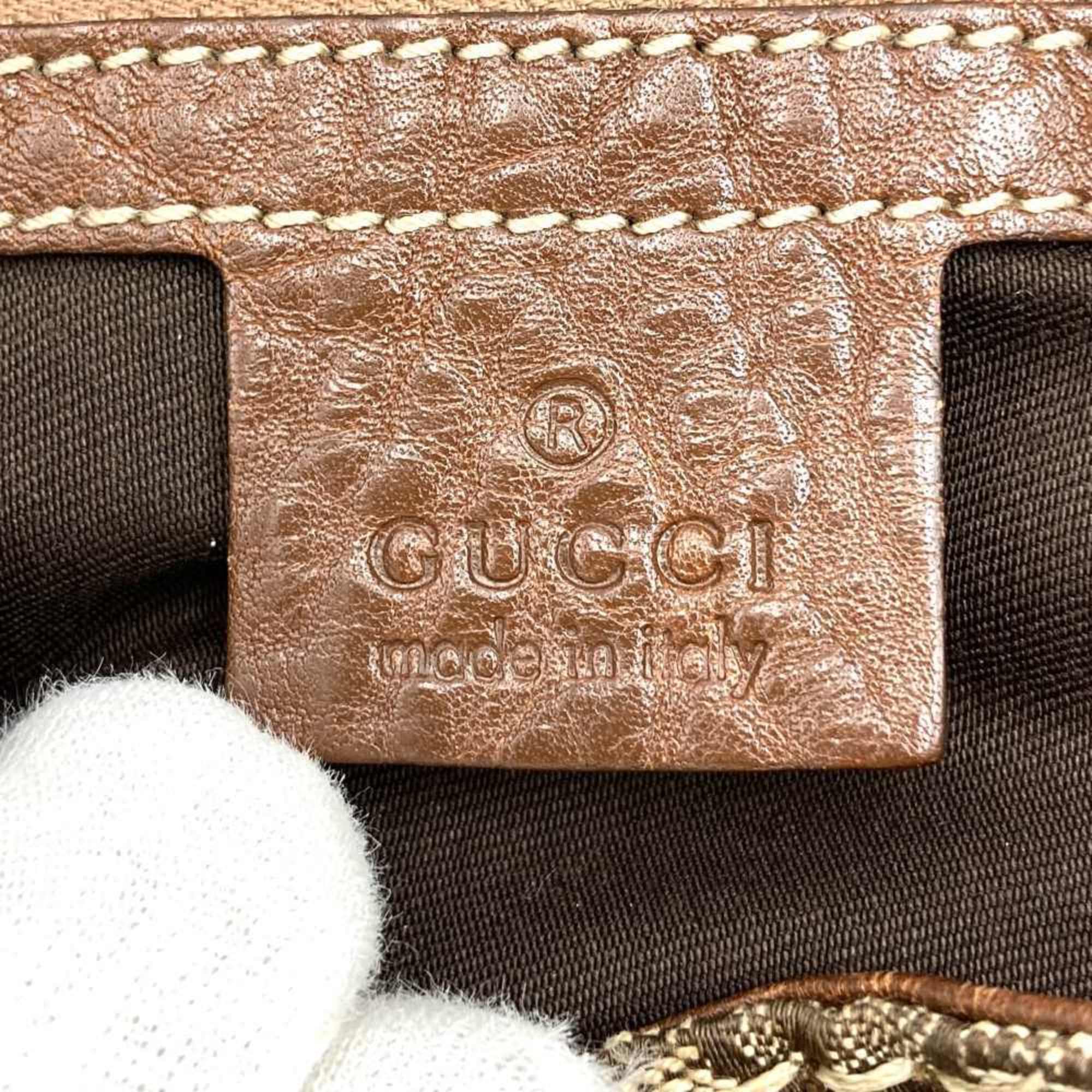 GUCCI 223972 Tote Bag Handbag GG Canvas x Leather Brown Beige Women's