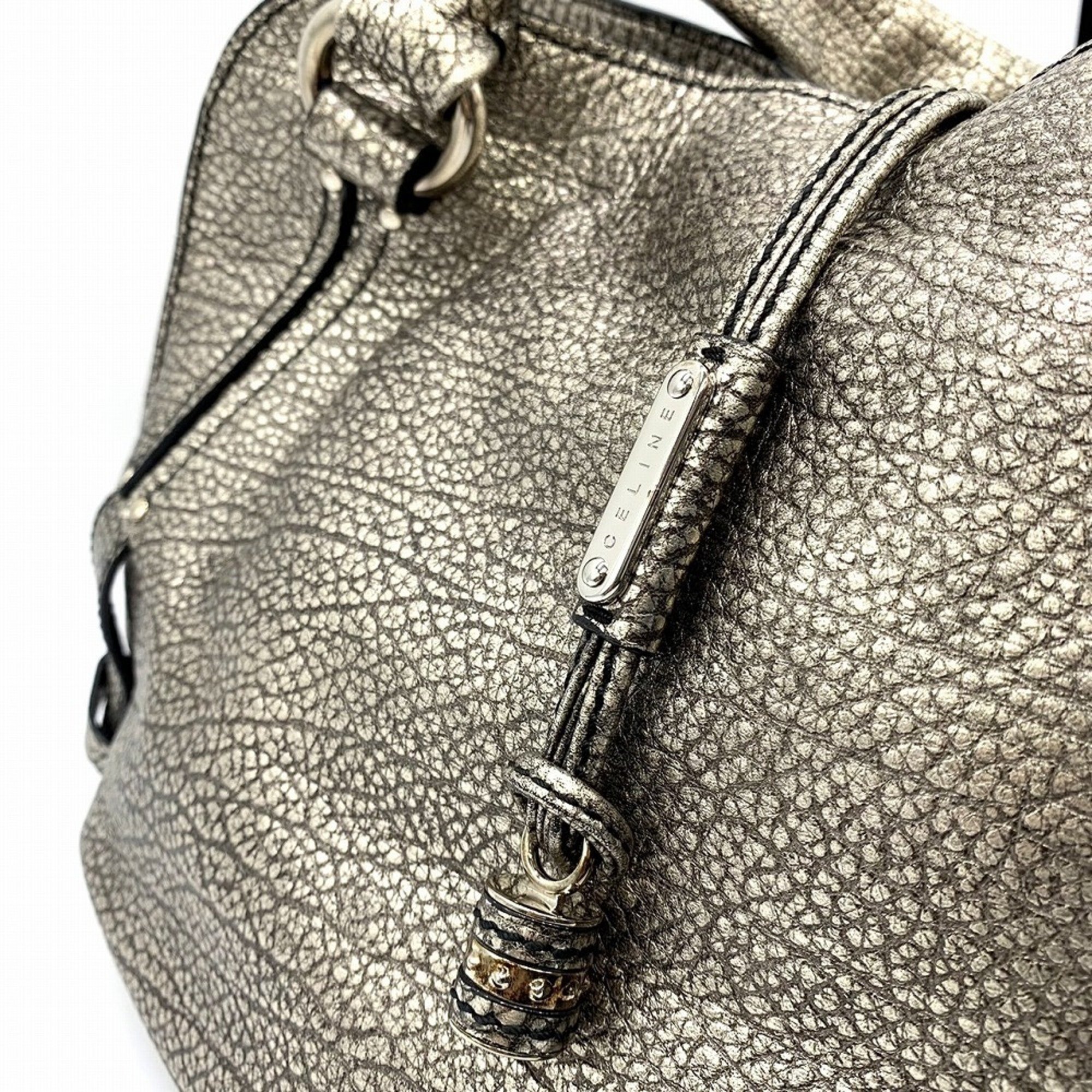 CELINE Bittersweet Handbag Leather Silver Metallic 160663 Women's