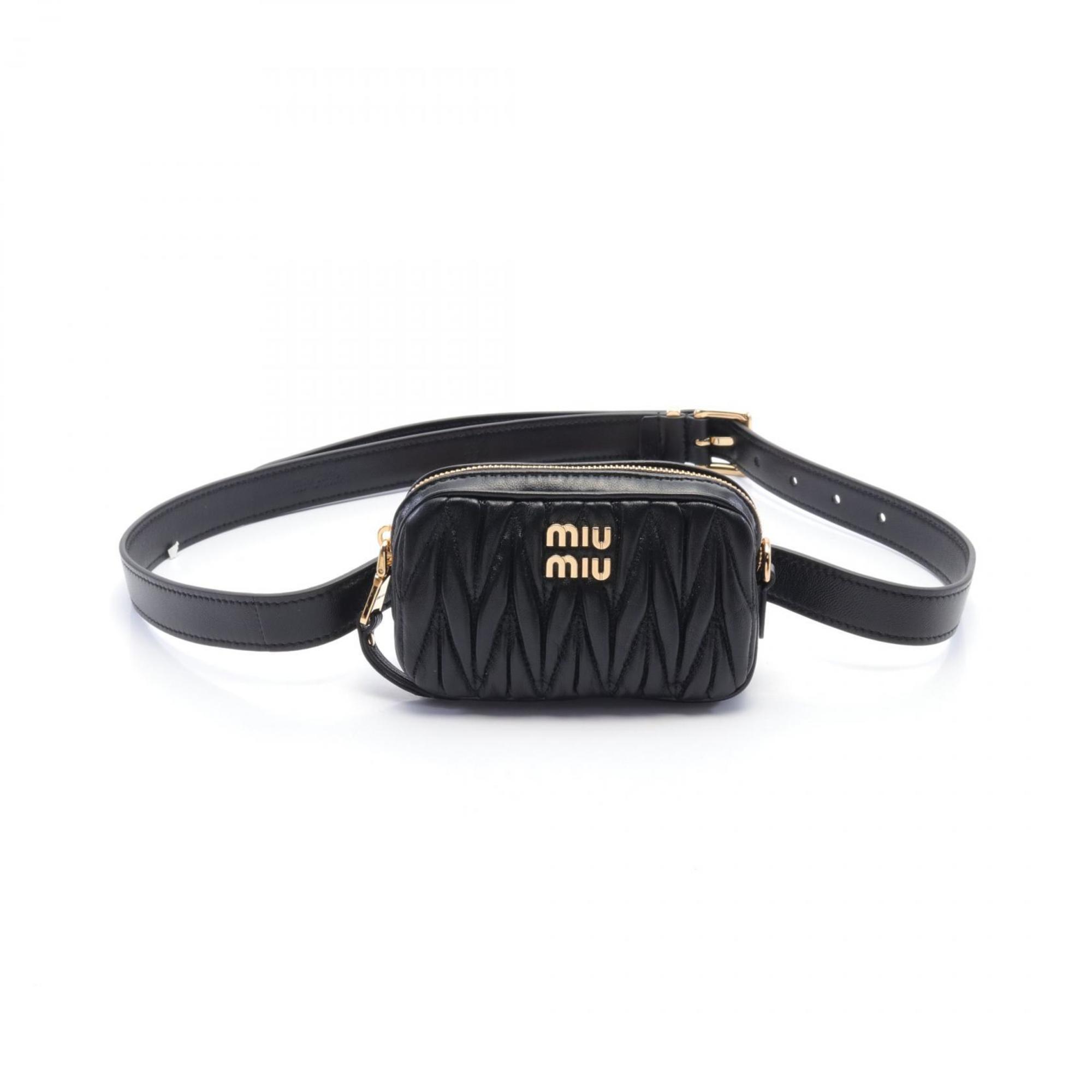 Miu Miu Miu MATELASSE Waist Bag Body Leather Women's Black 5CC5682FPPF0002