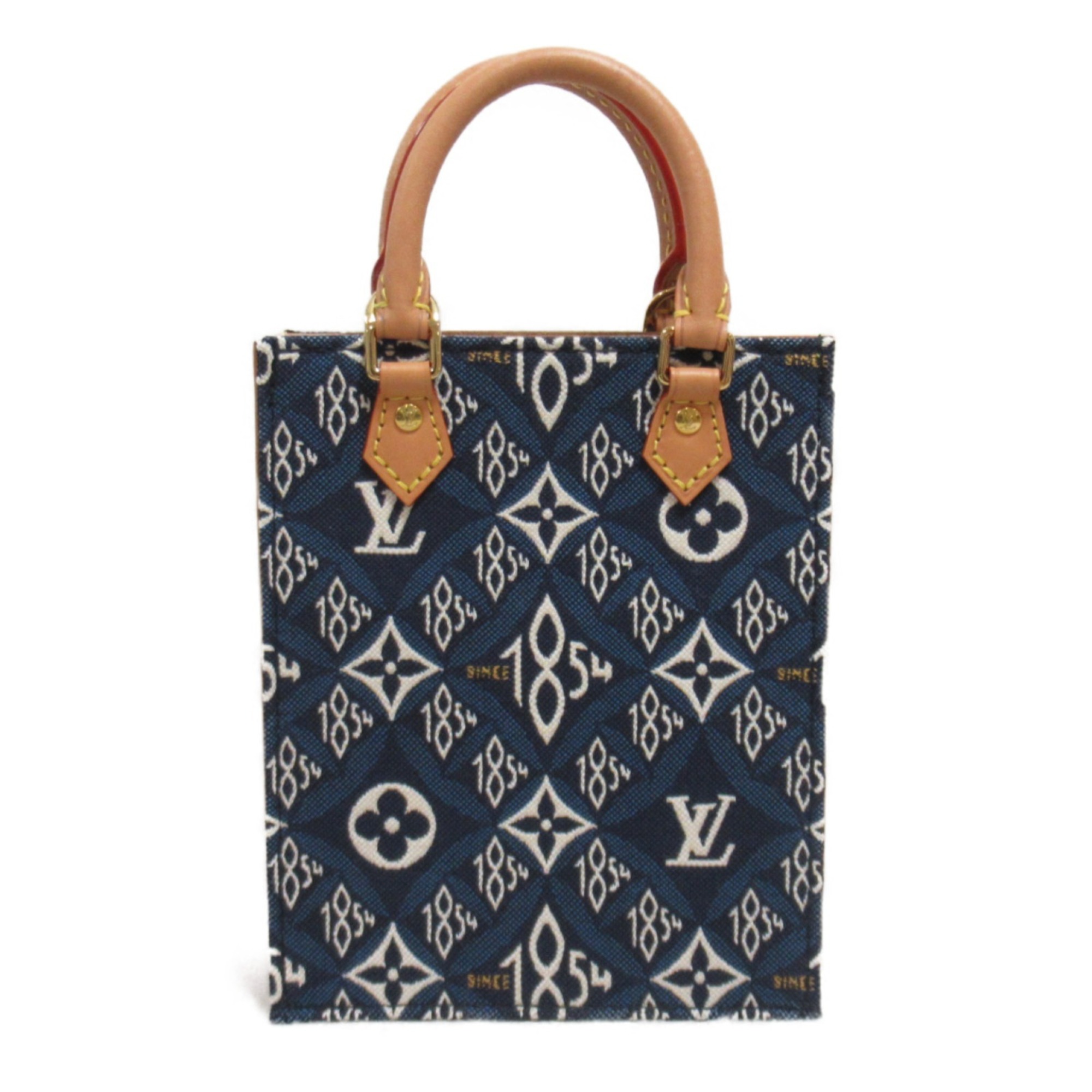 LOUIS VUITTON Since1854 Petite Sac Plat Shoulder Bag Fabric Leather Monogram Jacquard Women's Blue M80288