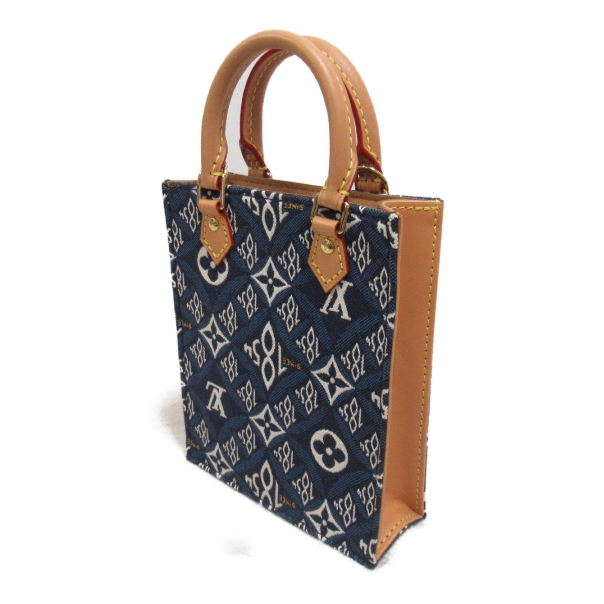 LOUIS VUITTON Since1854 Petite Sac Plat Shoulder Bag Fabric Leather Monogram Jacquard Women's Blue M80288