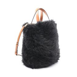 MARNI MUSEO Eco-fur Tote Bag Leather Faux Fur Women's Bordeaux Black SHMP0058Q0