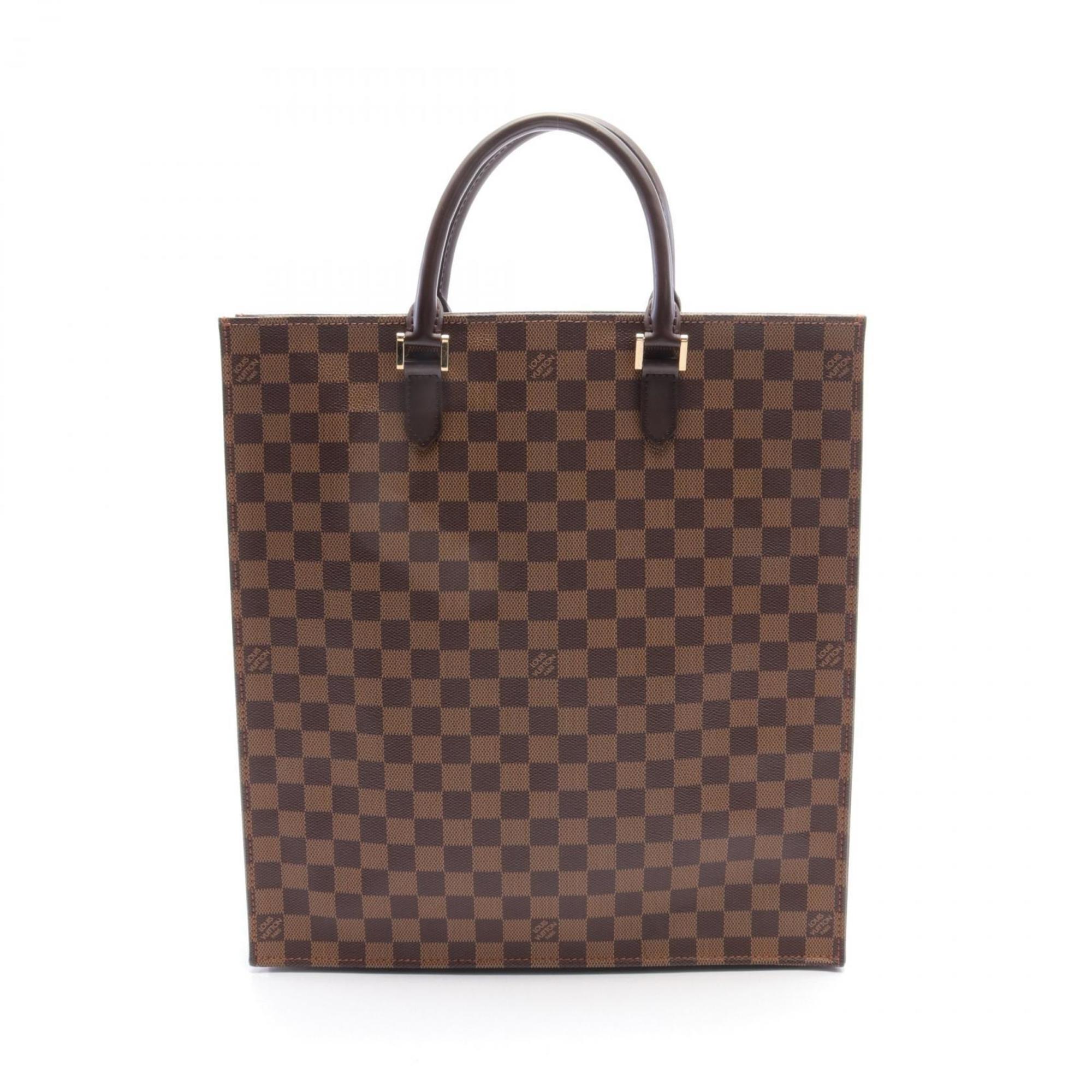 Louis Vuitton Sac Plat Tote Bag, Coated Canvas, Leather, Damier, Women's, Brown, N51140