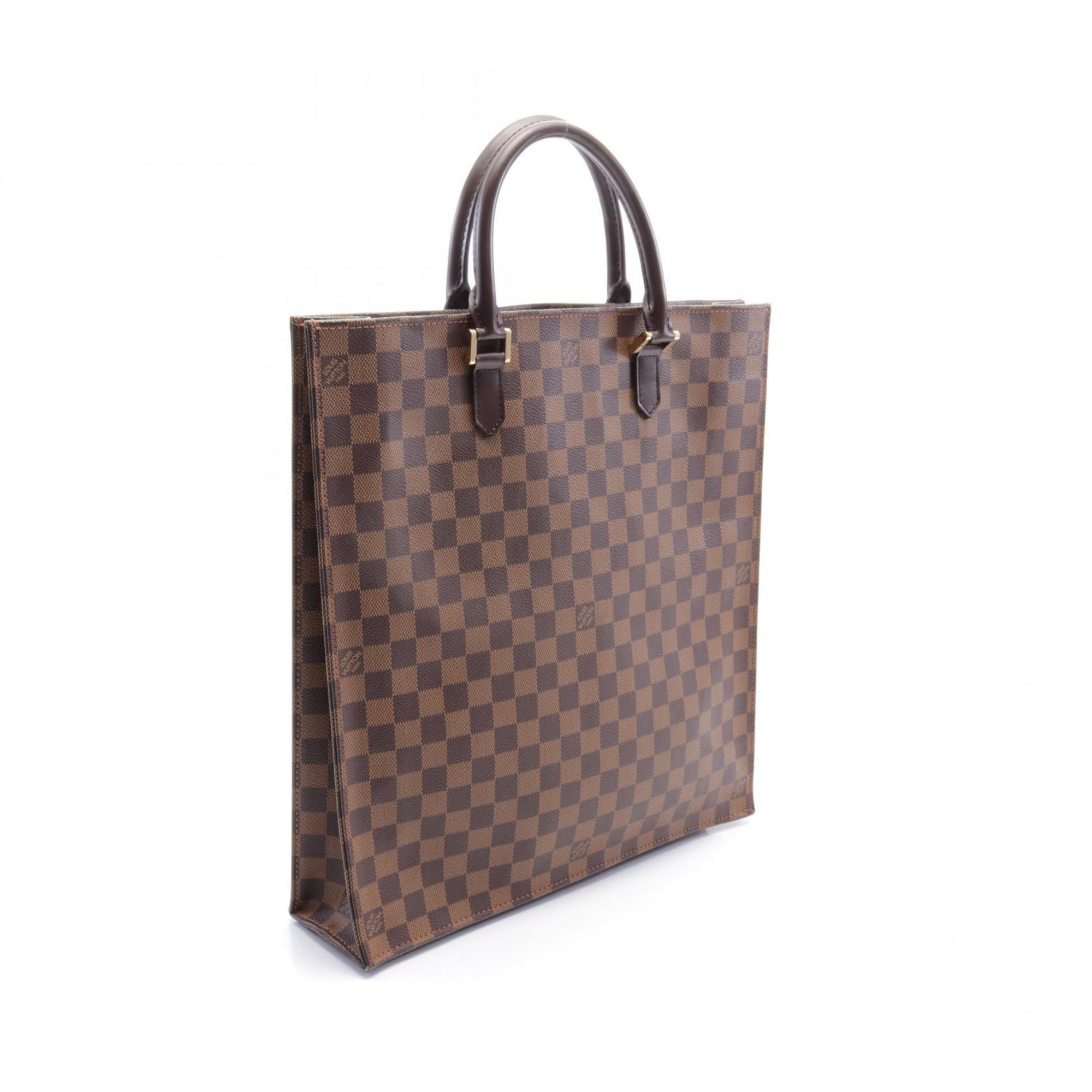 Louis Vuitton Sac Plat Tote Bag, Coated Canvas, Leather, Damier, Women's, Brown, N51140