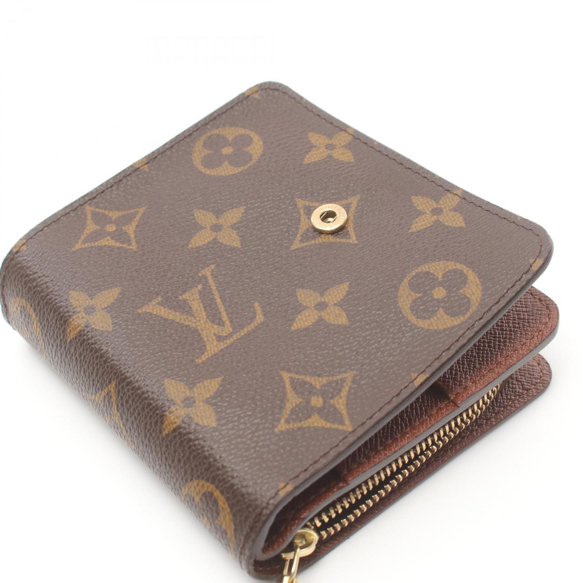 Louis Vuitton LOUIS VUITTON Compact Zip Bi-fold Wallet Coated Canvas Monogram Women's Brown M61667