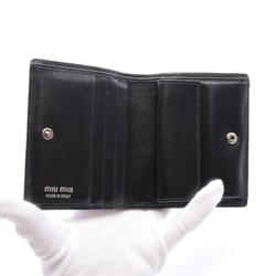 Miu Miu Miu DENIM RICAMO Bi-fold wallet, denim, leather, women's, navy, black, 5MV204