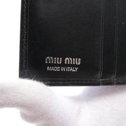 Miu Miu Miu DENIM RICAMO Bi-fold wallet, denim, leather, women's, navy, black, 5MV204