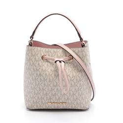 Michael Kors Suri Signature Small Bucket Handbag Bag Coated Canvas Leather Women's White Gray Pink 35T0GU2C0B