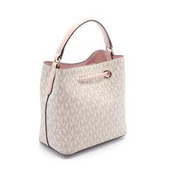 Michael Kors Suri Signature Small Bucket Handbag Bag Coated Canvas Leather Women's White Gray Pink 35T0GU2C0B