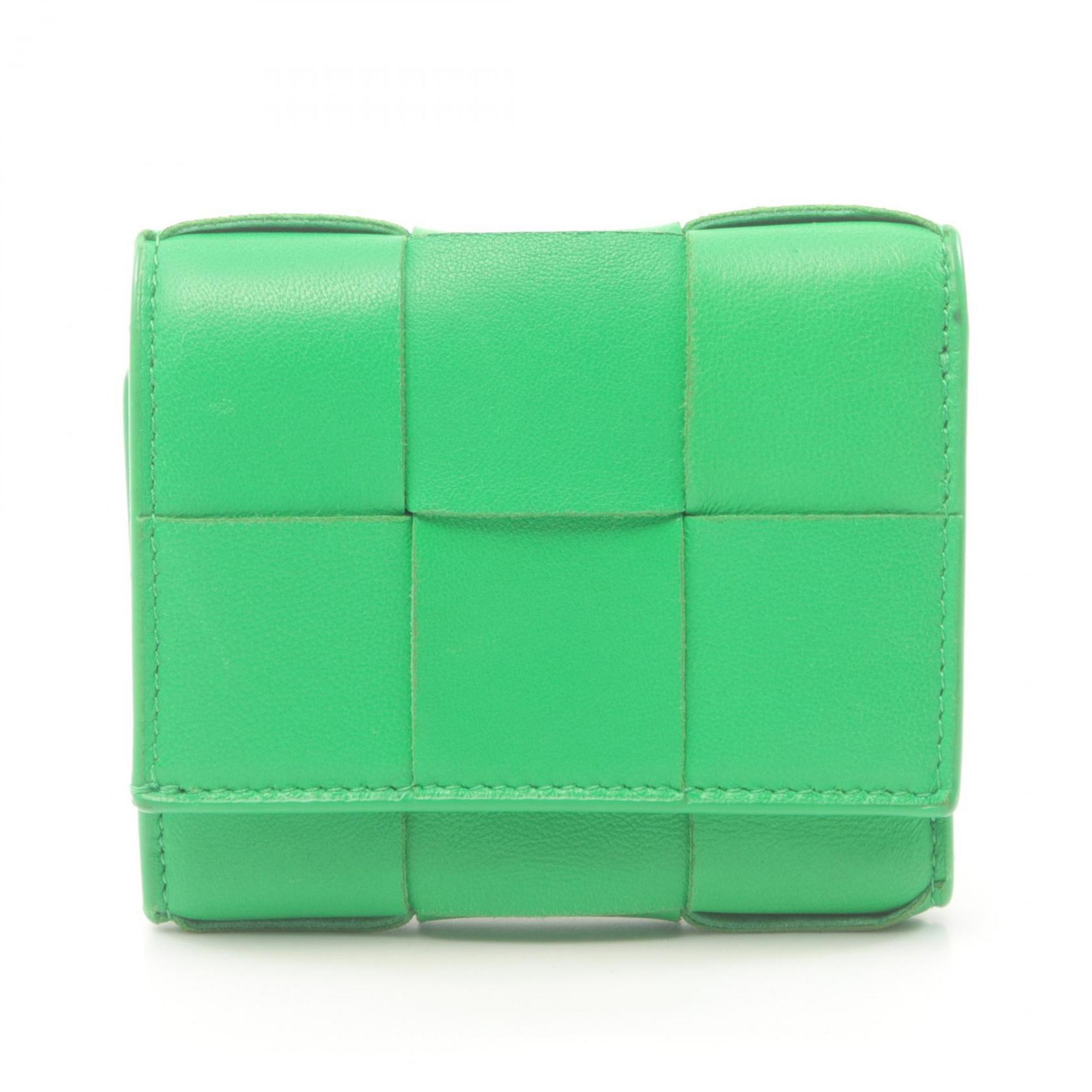 BOTTEGA VENETA Cassette Tri-fold Wallet Leather Women's Green