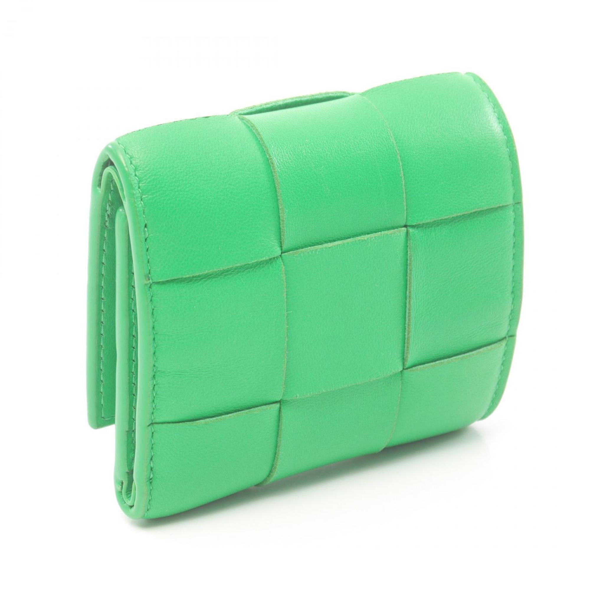 BOTTEGA VENETA Cassette Tri-fold Wallet Leather Women's Green