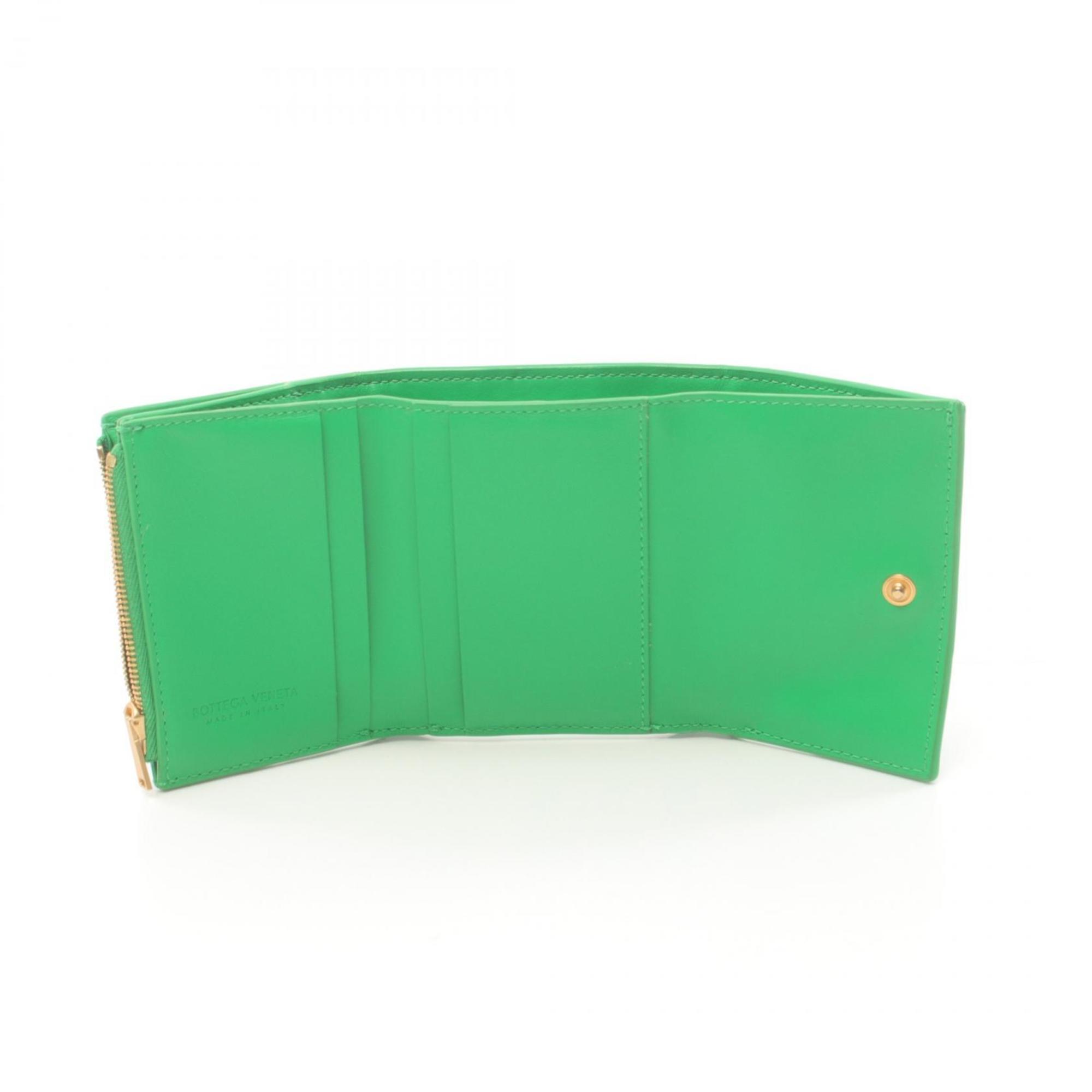 BOTTEGA VENETA Cassette Tri-fold Wallet Leather Women's Green