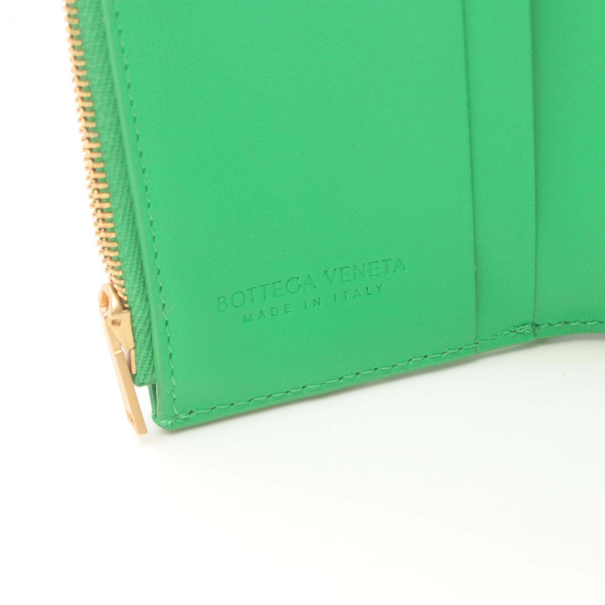 BOTTEGA VENETA Cassette Tri-fold Wallet Leather Women's Green