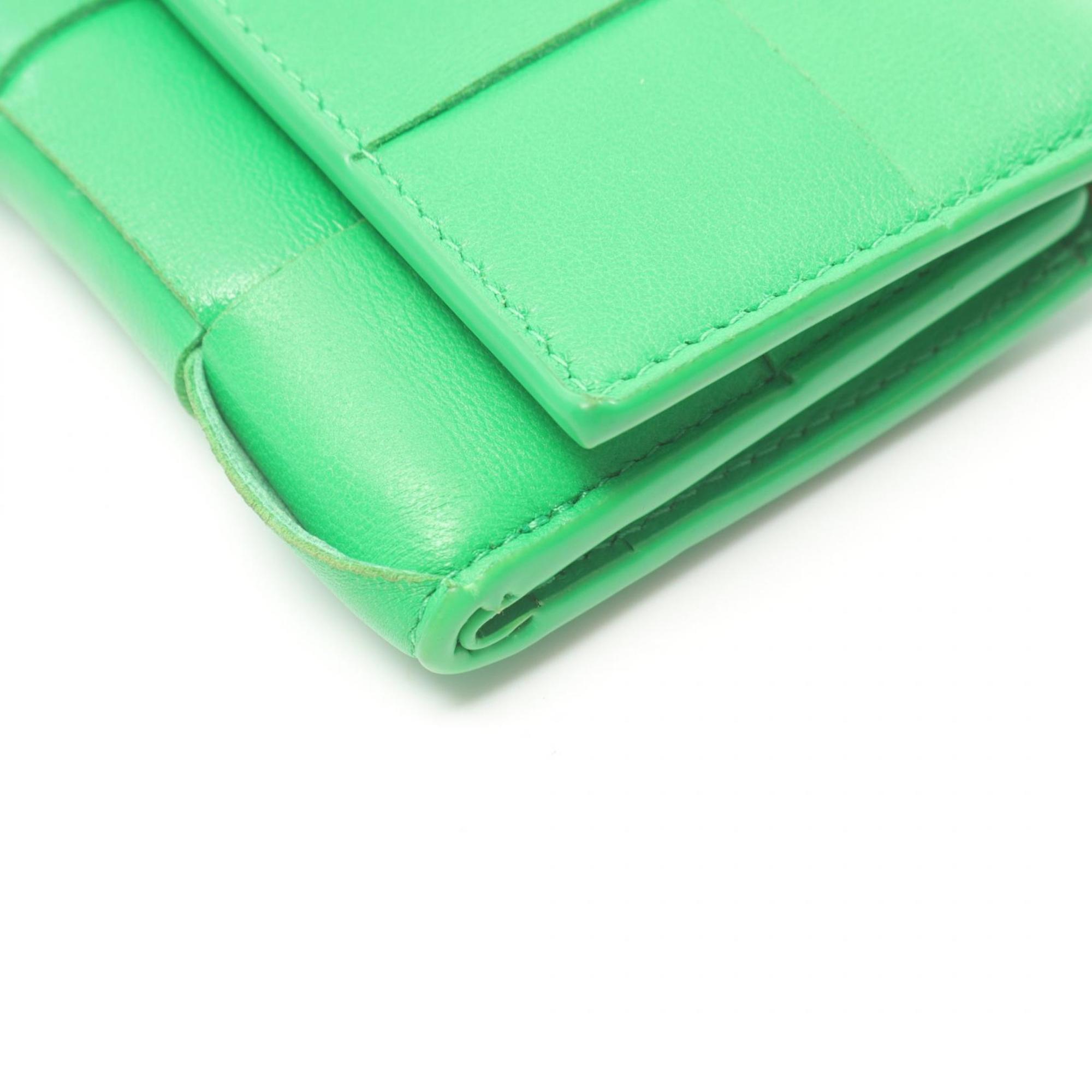 BOTTEGA VENETA Cassette Tri-fold Wallet Leather Women's Green