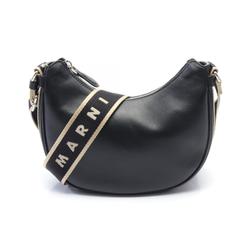 MARNI Bay Bag Small Shoulder Leather Canvas Women's Black Beige SBMQ0072U0