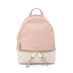 Michael Kors RHEA ZIP MK Signature Rucksack Backpack Bag Coated Canvas Leather Women's Pink White Multicolor 30S0GEZB2V