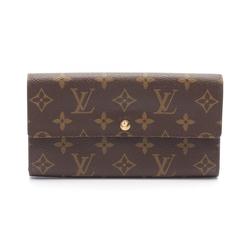 Louis Vuitton LOUIS VUITTON Pochette Porte Monnaie Credit Monogram Bi-fold Long Wallet Coated Canvas Women's Brown M61726