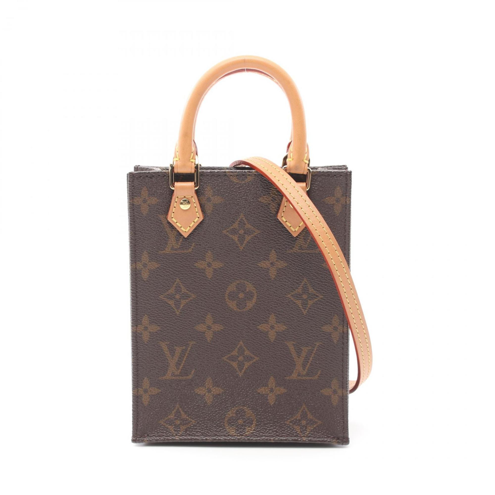 Louis Vuitton Petite Sac Plat Handbag Bag Coated Canvas Leather Monogram Women's Brown M69442