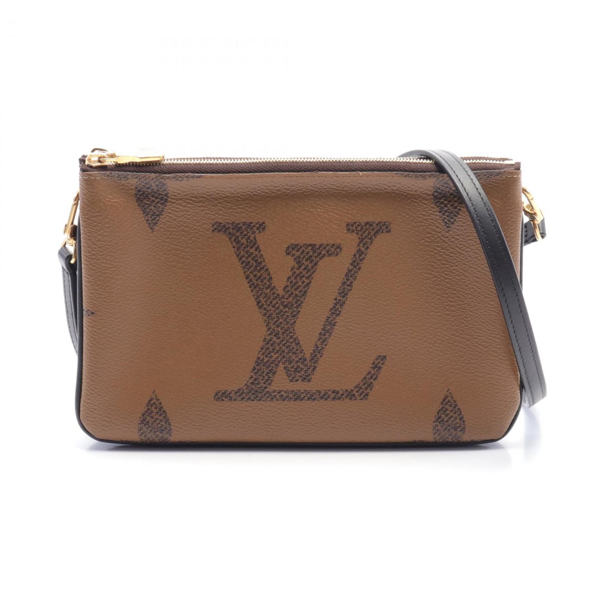 Louis Vuitton LOUIS VUITTON Pochette Double Zip Monogram Giant Reverse Shoulder Bag Coated Canvas Leather Women's Brown Beige M69203