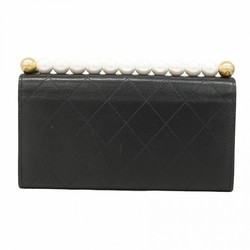 Chanel Shoulder Wallet Matelasse Leather Black Women's