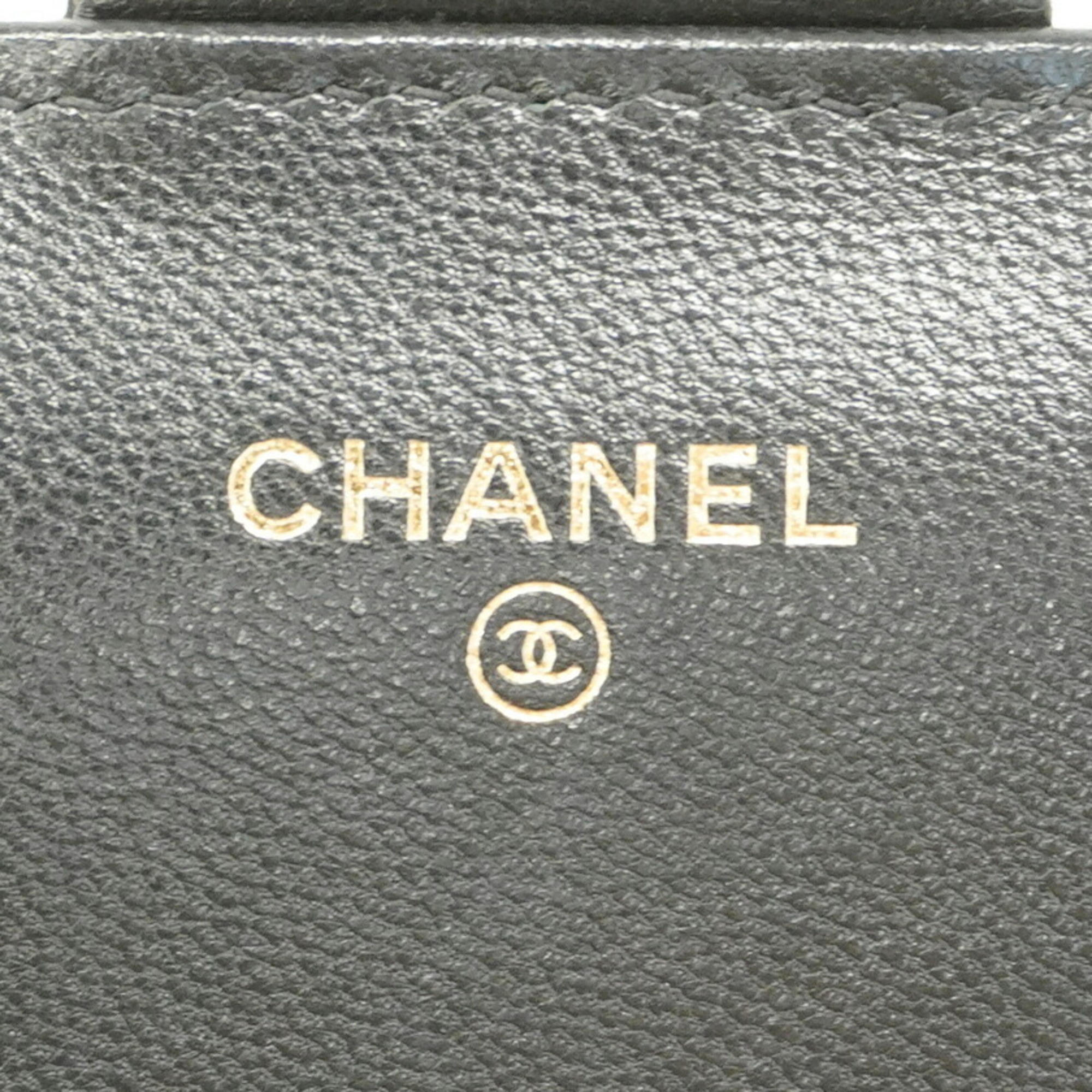 Chanel Shoulder Wallet Matelasse Leather Black Women's