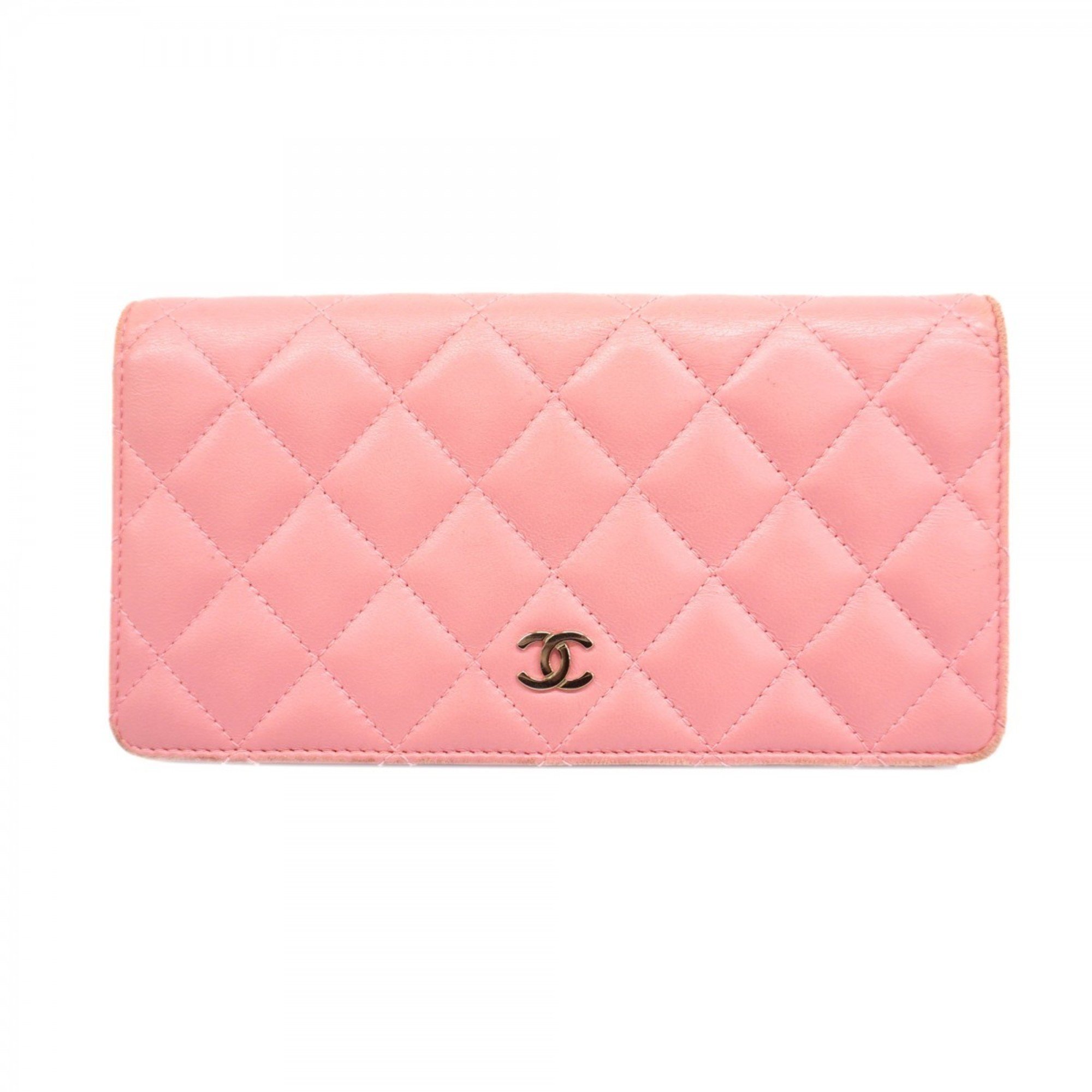 Chanel Long Wallet Matelasse Lambskin Pink Women's