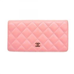 Chanel Long Wallet Matelasse Lambskin Pink Women's