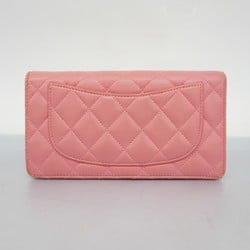 Chanel Long Wallet Matelasse Lambskin Pink Women's