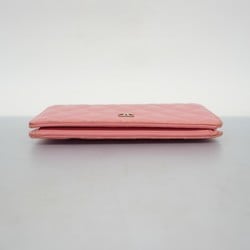 Chanel Long Wallet Matelasse Lambskin Pink Women's