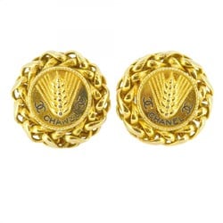 Chanel Earrings Rice Motif GP Plated Gold Black Ladies