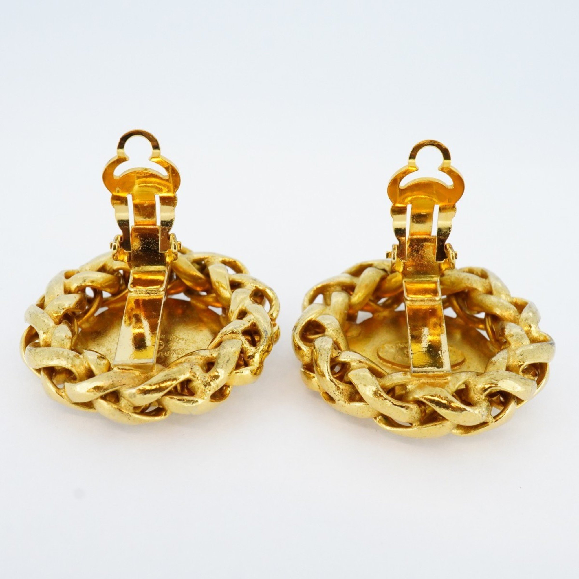 Chanel Earrings Rice Motif GP Plated Gold Black Ladies