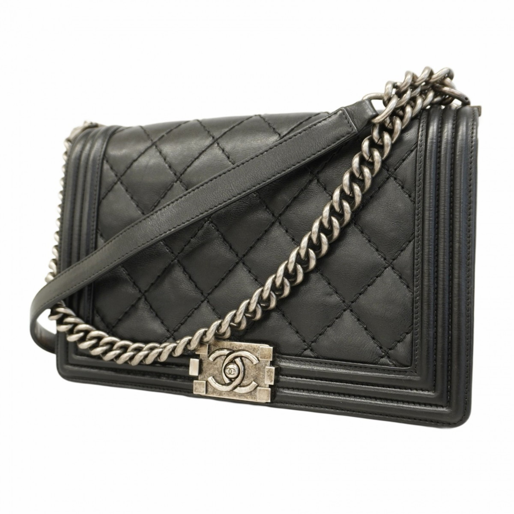 Chanel Shoulder Bag Boy Wild Stitch Lambskin Black Women's