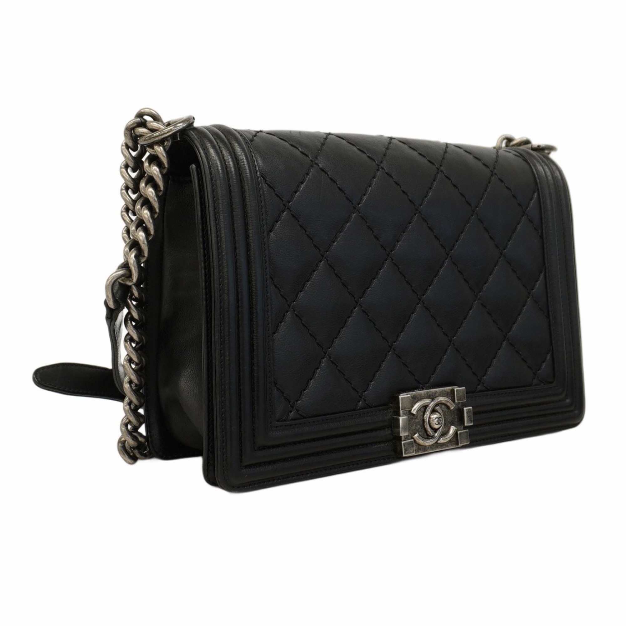 Chanel Shoulder Bag Boy Wild Stitch Lambskin Black Women's