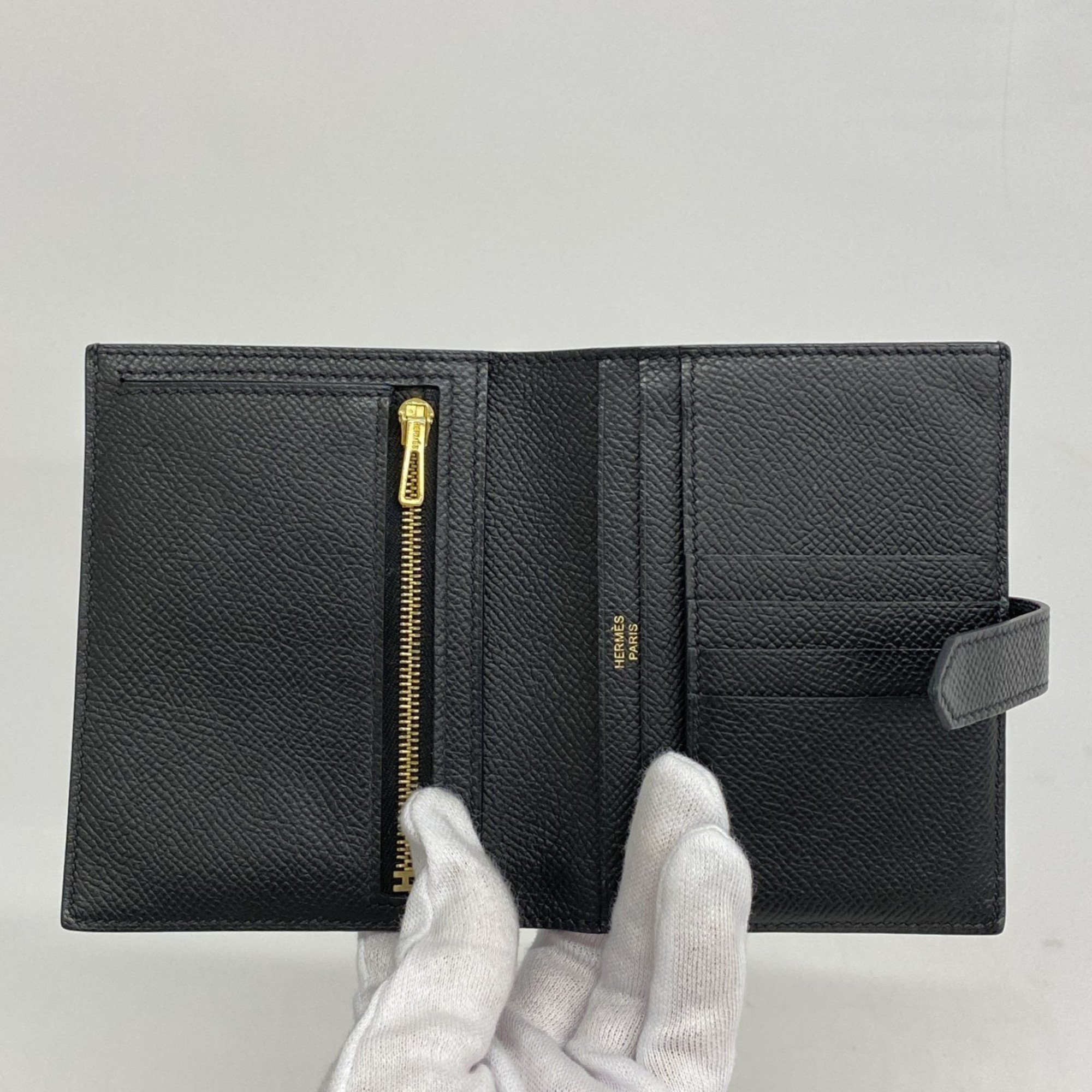 Hermes Wallet Bearn Compact Veau Epsom Black Z Stamp Ladies