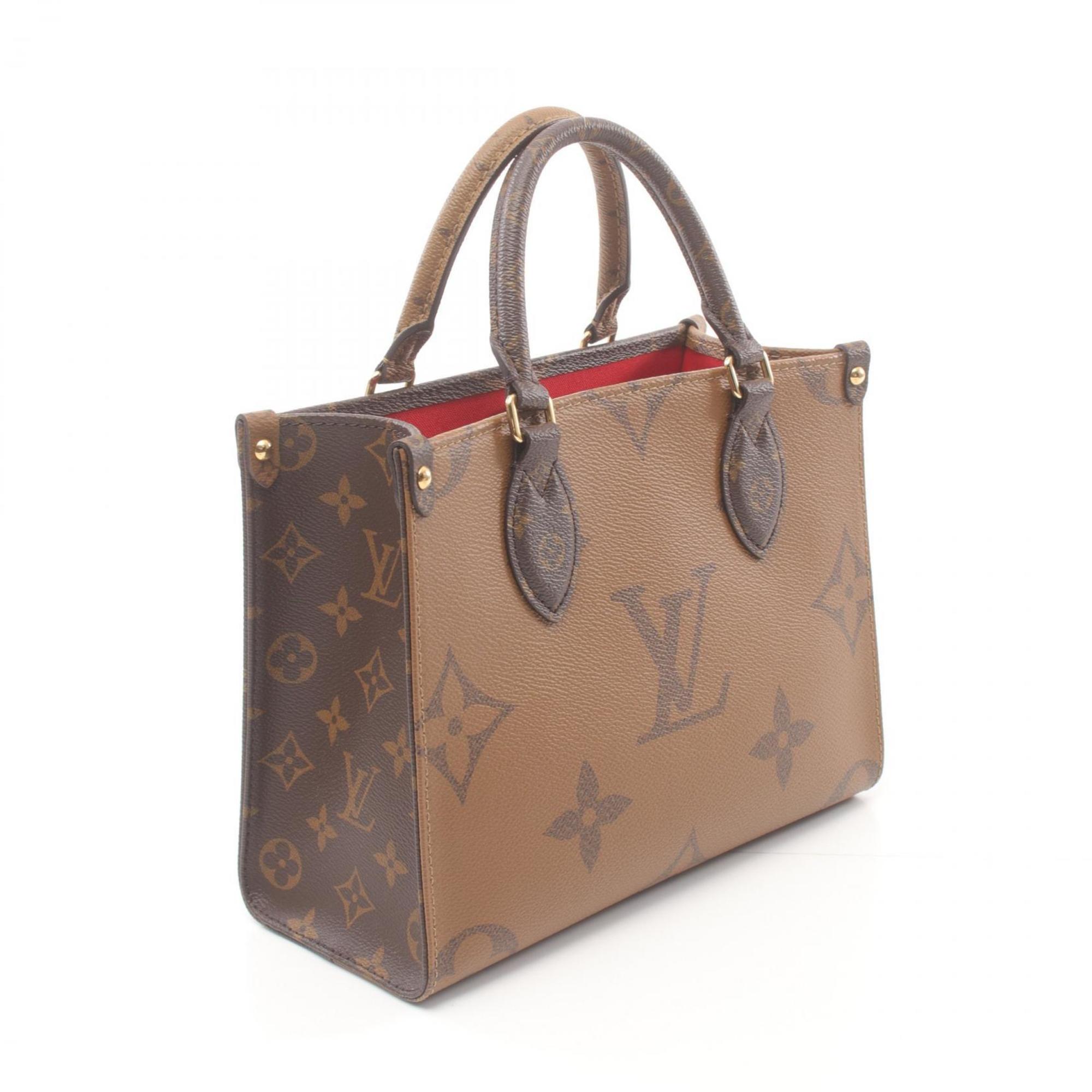 LOUIS VUITTON On the Go PM Monogram Reverse Handbag Bag Coated Canvas Women's Brown Beige M46373