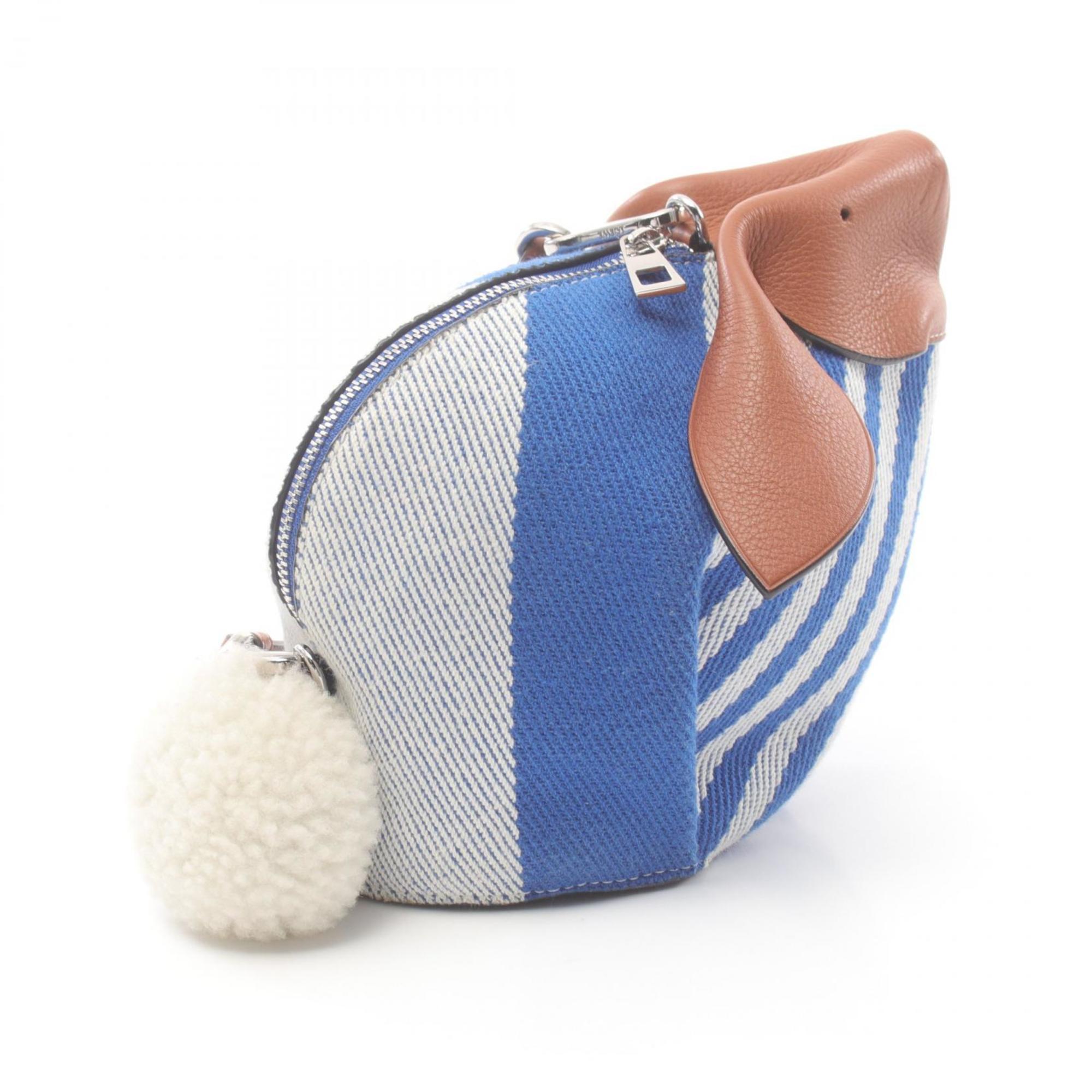 LOEWE BUNNY MINI Shoulder Bag Canvas Leather Women's Blue Brown White