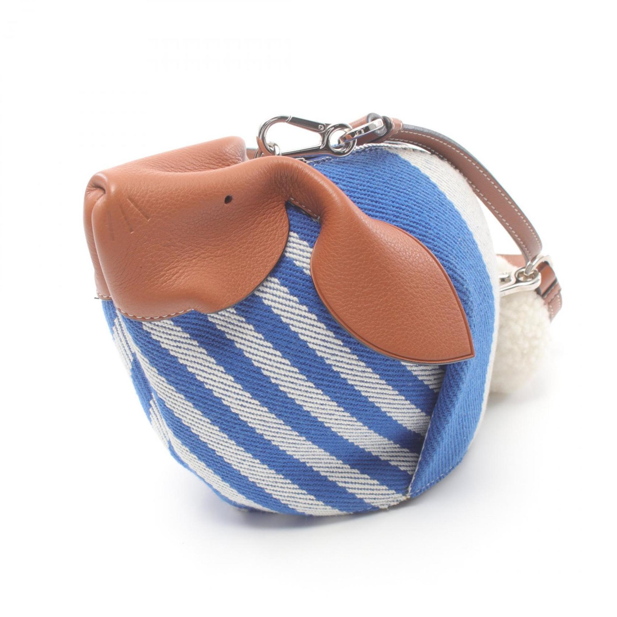 LOEWE BUNNY MINI Shoulder Bag Canvas Leather Women's Blue Brown White