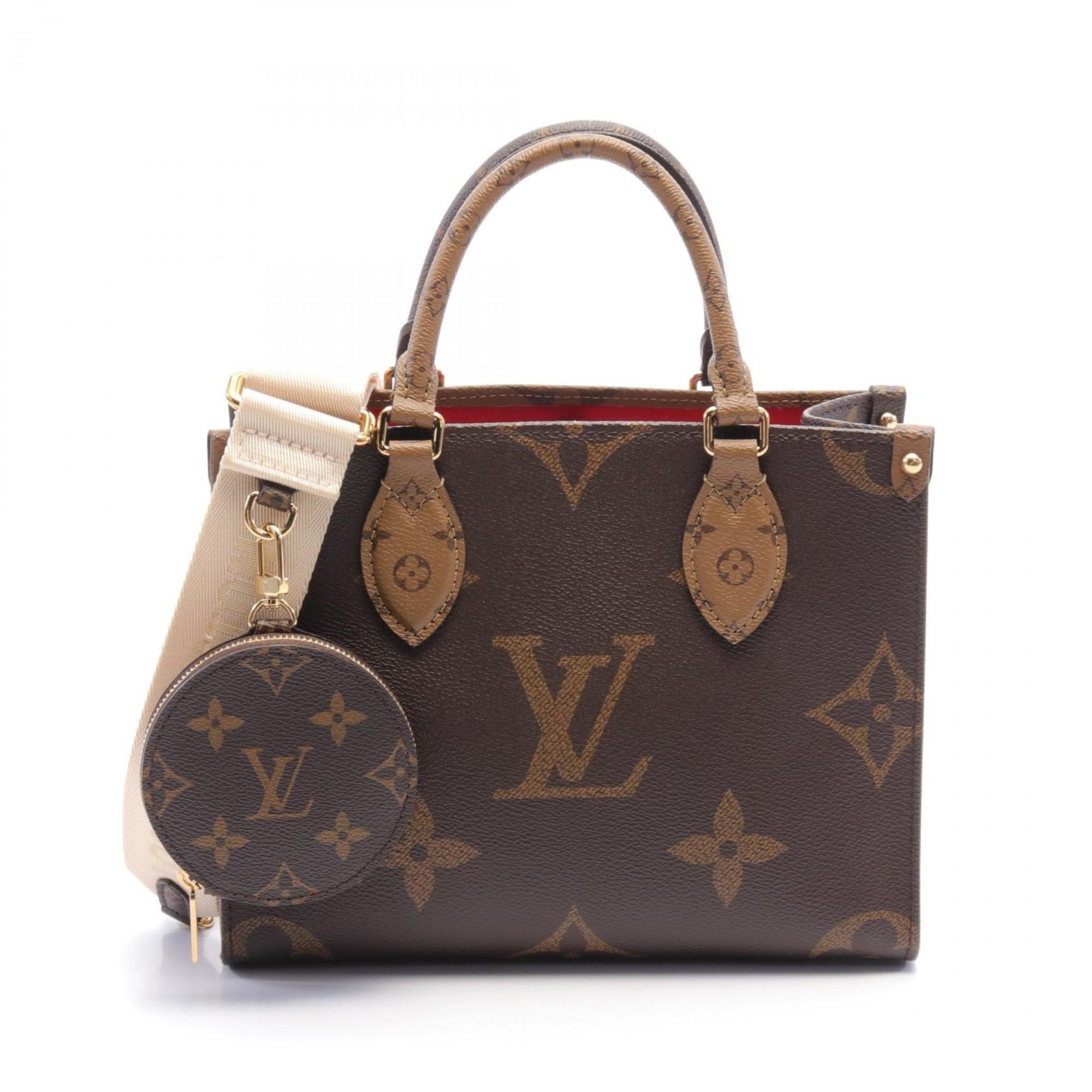 LOUIS VUITTON On the Go PM Handbag Bag Coated Canvas Monogram Reverse Women's Brown Beige M46373