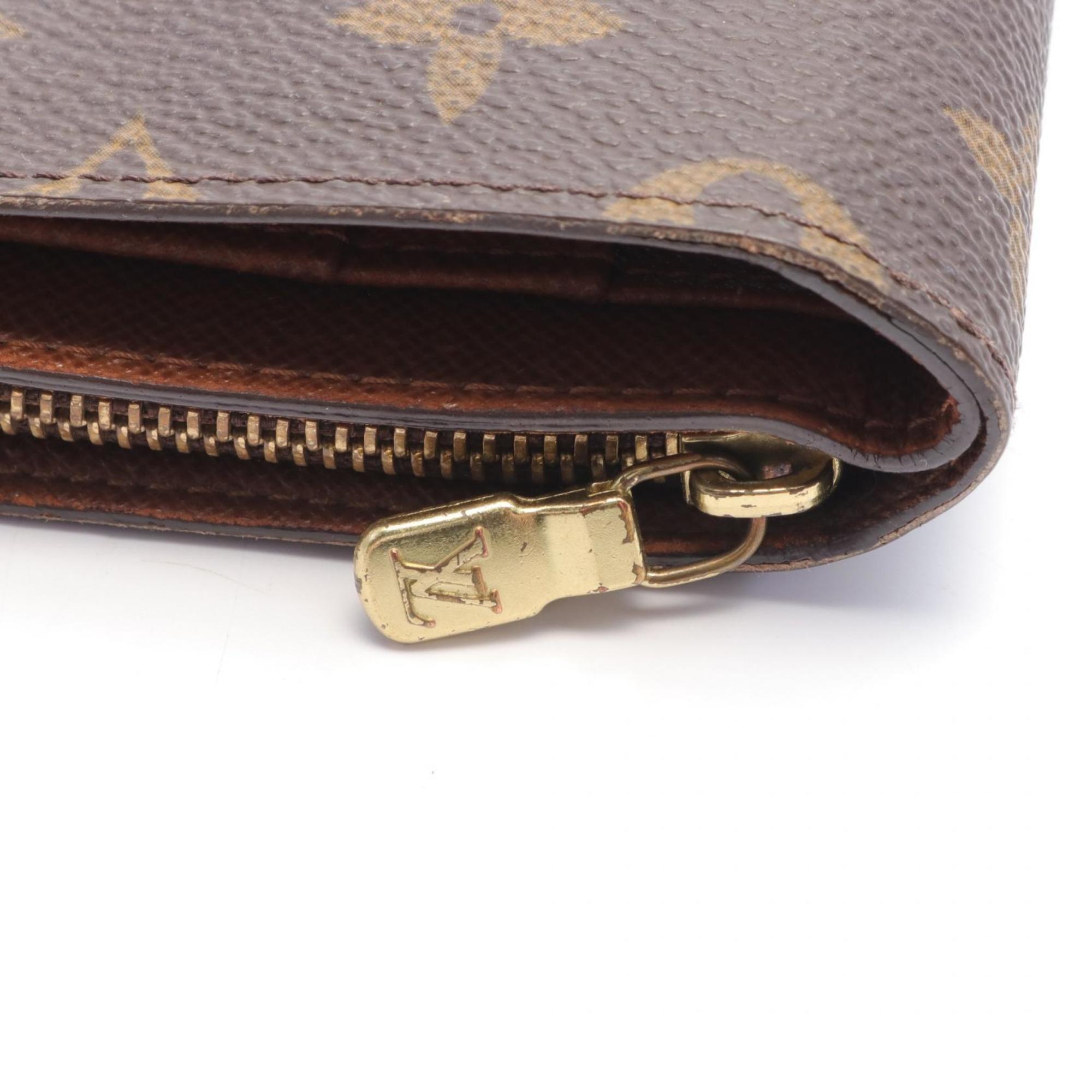 Louis Vuitton LOUIS VUITTON Porte Papier Zip Monogram Bi-fold Wallet Coated Canvas Women's Brown M61207