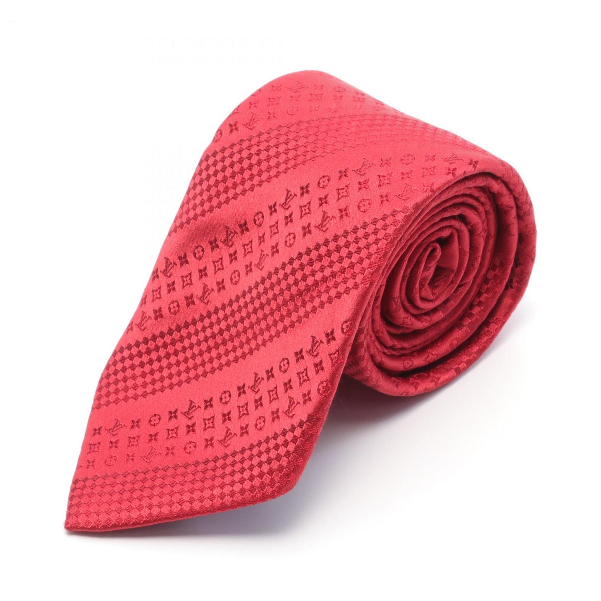 LOUIS VUITTON Monogram Micro Damier Stripe Necktie Clothing Silk Men's Red