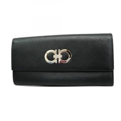 Salvatore Ferragamo Long Wallet Gancini Leather Black Women's