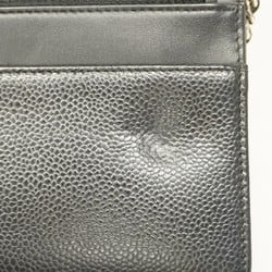 Chanel Shoulder Wallet Caviar Skin Black Women's