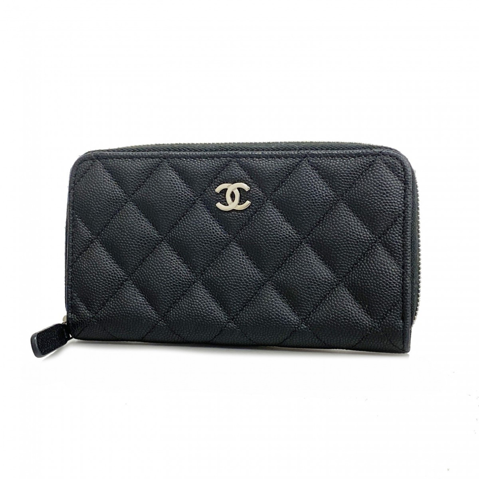 Chanel Wallet Matelasse Caviar Skin Black Women's