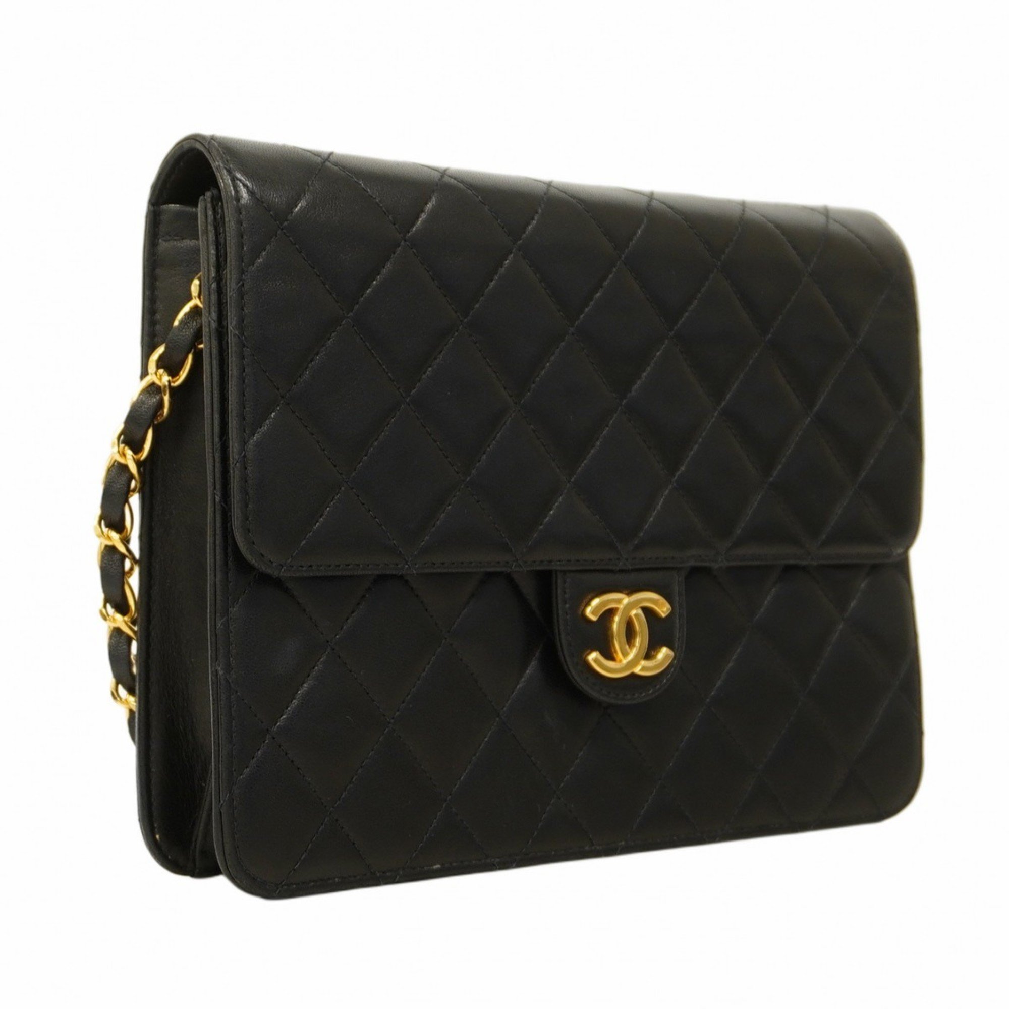 Chanel Shoulder Bag Matelasse Lambskin Black Women's