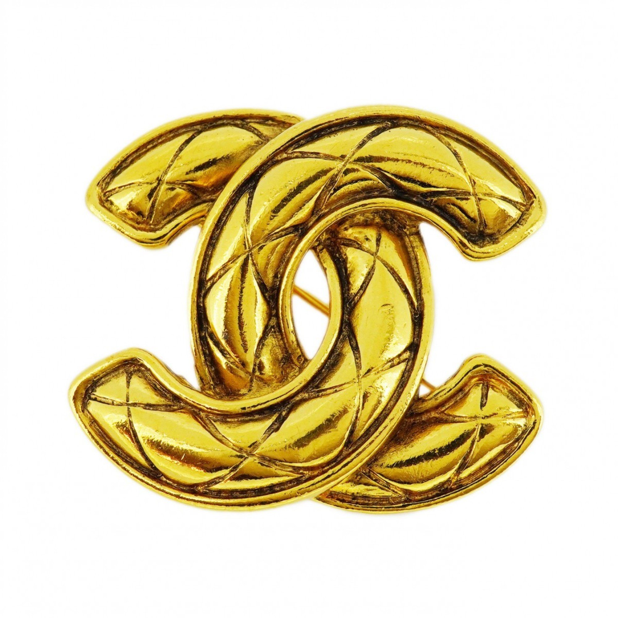 Chanel Brooch Coco Mark Matelasse GP Plated Gold Ladies