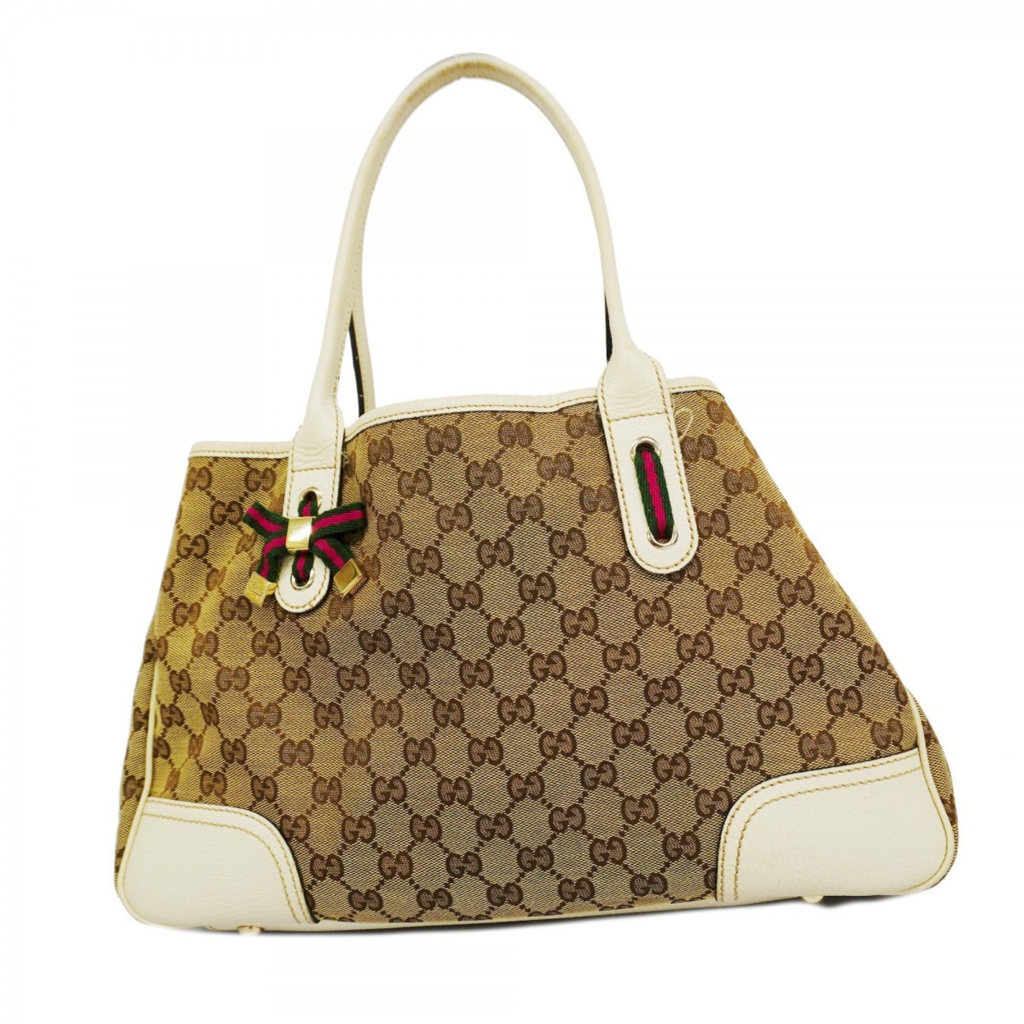 Gucci Tote Bag GG Canvas Sherry Line 163805 Brown White Champagne Women's