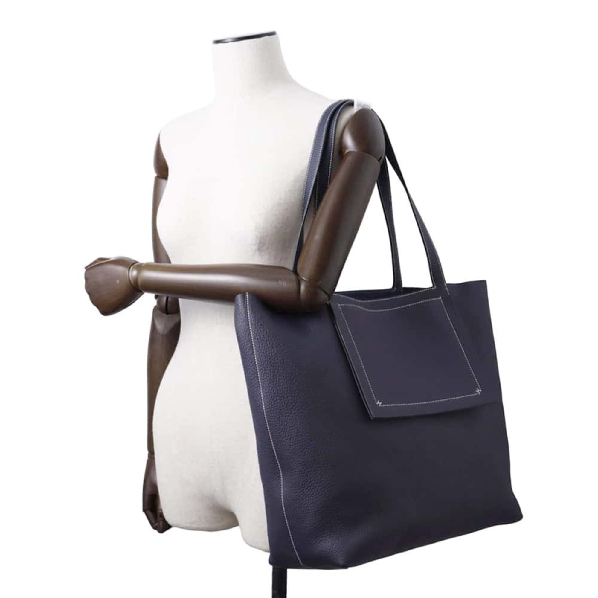 Hermes Tote Bag Cabaseri 46 Blue Nuit Taurillon Clemence Z Stamp