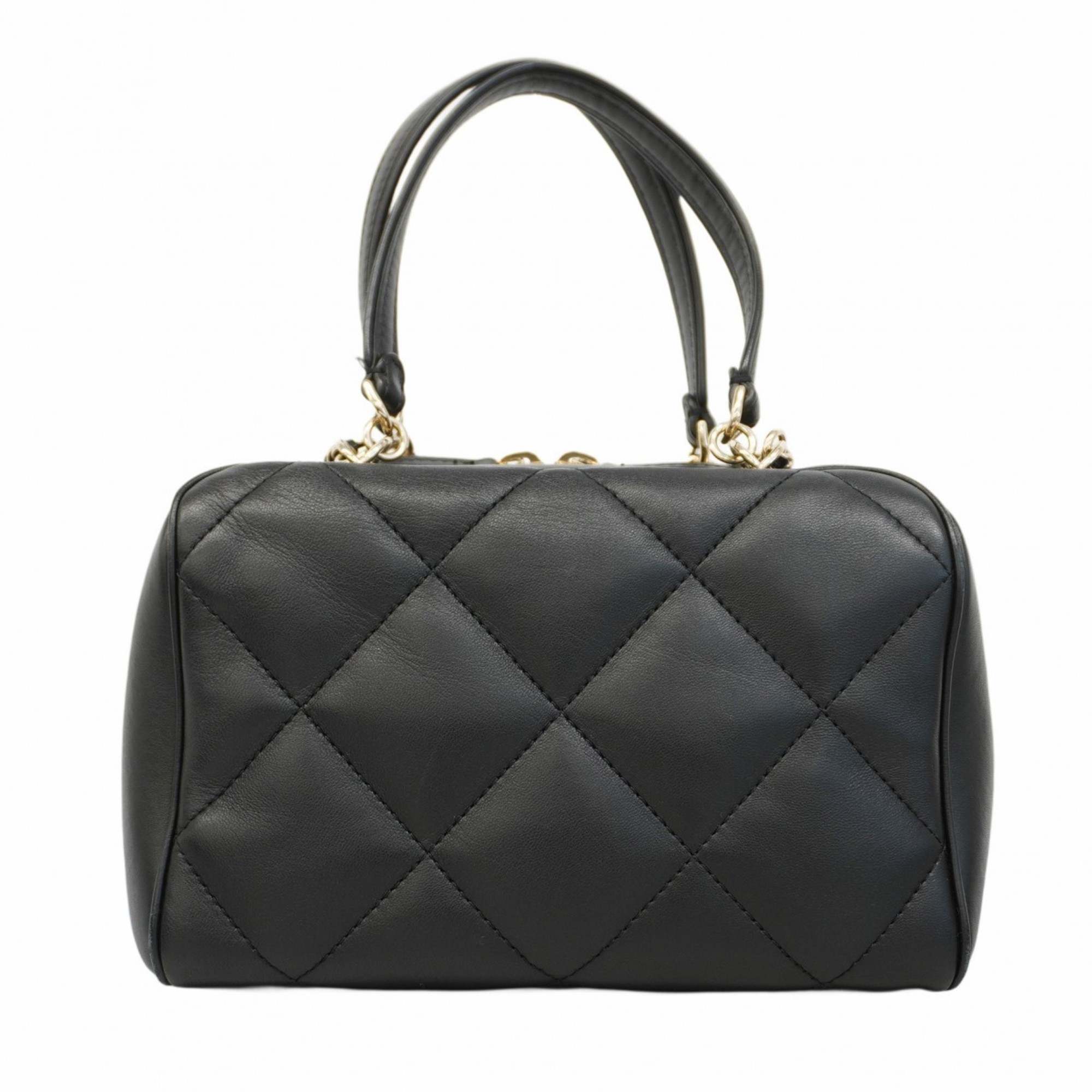 Chanel Shoulder Bag Matelasse Lambskin Black Champagne Ladies