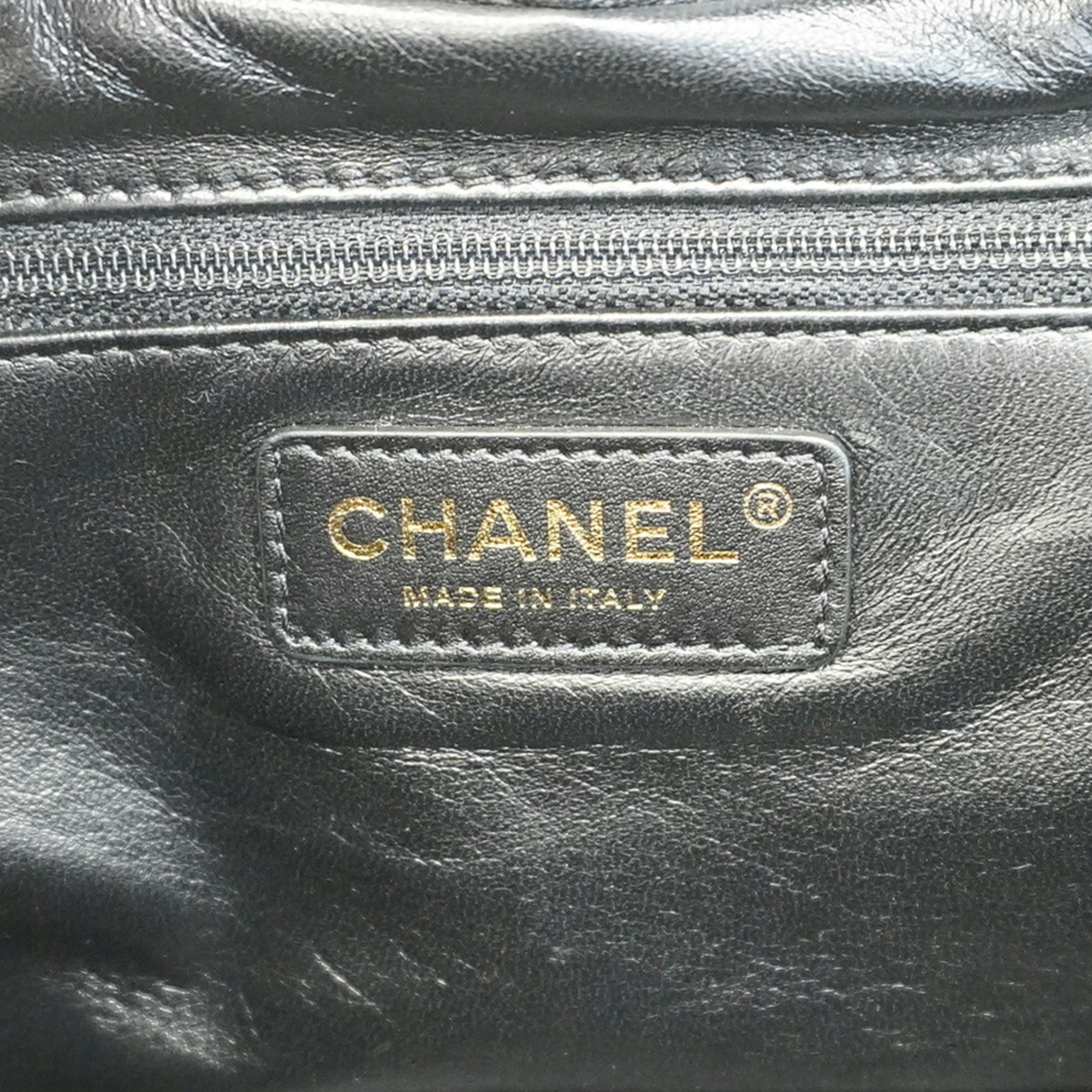 Chanel Shoulder Bag Matelasse Lambskin Black Champagne Ladies